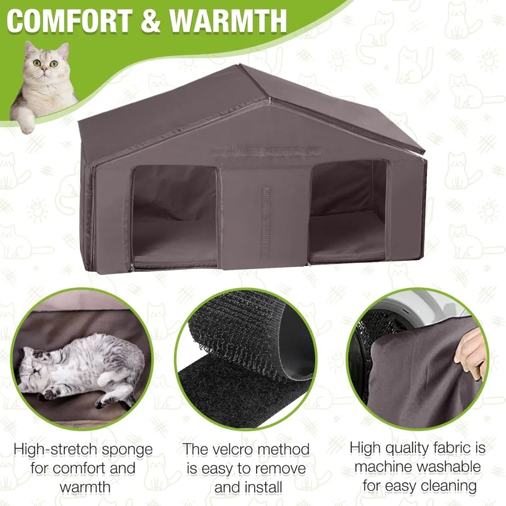 Outdoor Cat House Weatherproof Large Cat Shelter with Insulated Liner for Multiple Cats, Condos for Indoor Cats