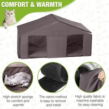 Outdoor Cat House Weatherproof Large Cat Shelter with 100% Insulated Liner for Multiple Cats, Cat Condos for Indoor Cats 5