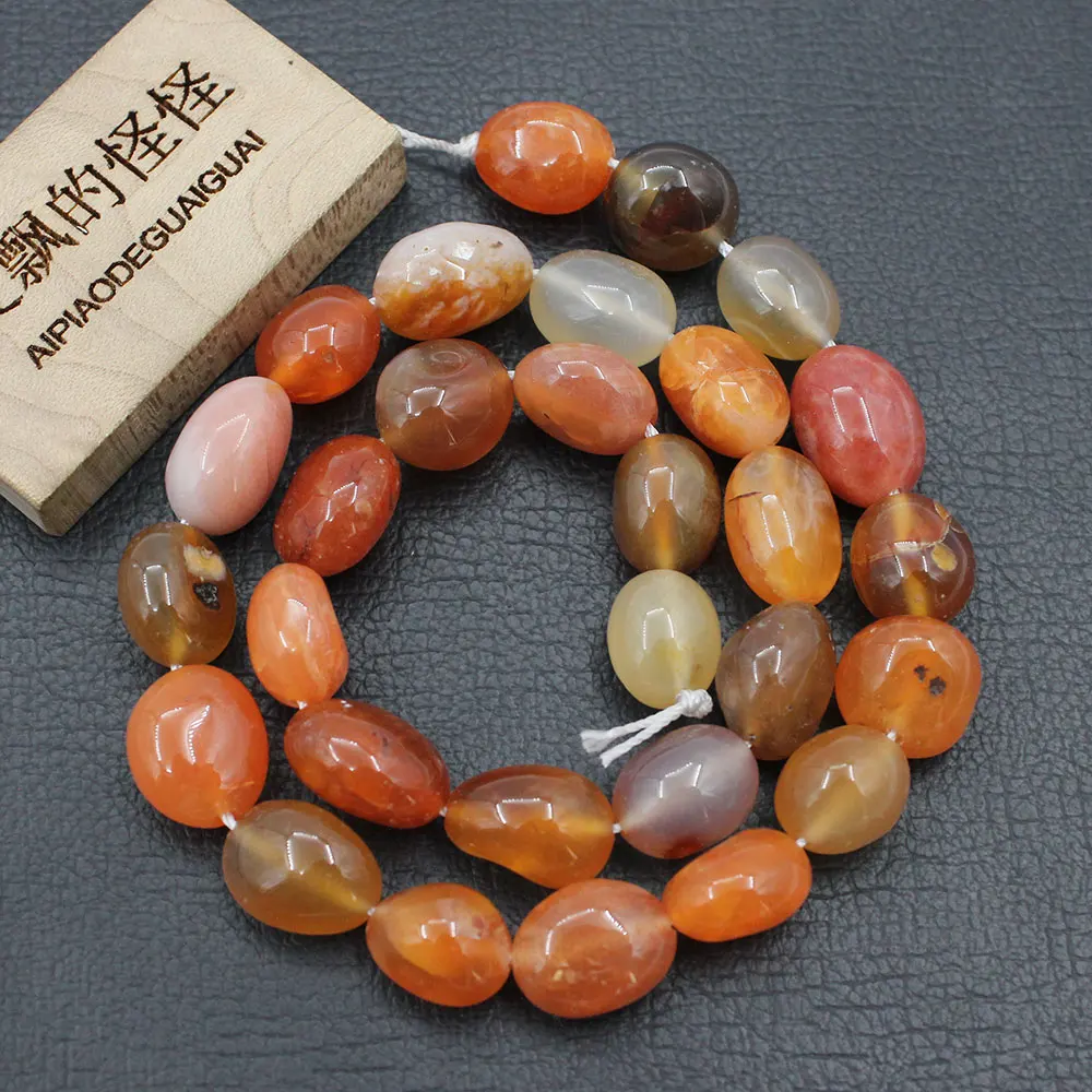 APDGG 11x15mm Natural Red Agate Carnelian Smooth Nugget Freeform Oval Loose Beads 15.5