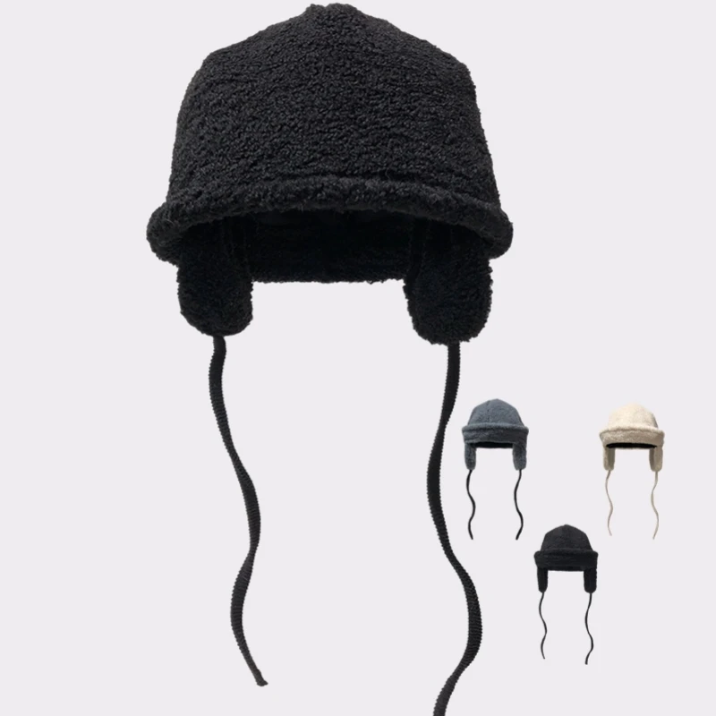 

Japanese Lamb Wool Padded Basin Cap Women Autumn and Winter Thickened Warm Plush Ear Protection Casual Bucket Hat Gorras for Men