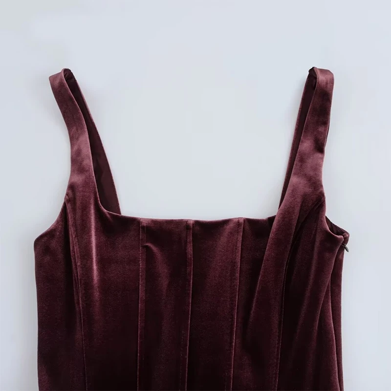 Fashion Velvet Sling Mini Dress Women Square Collar Sleeveless Backless A-line Zipper Party Dresses Elegant Lady Vestidos