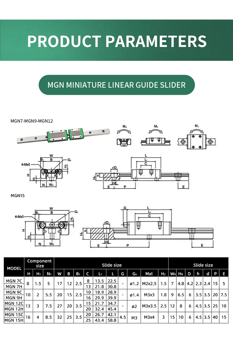 1/2 Stück Miniatur-Schlitten MGN7C MGN7H MGN15C MGN15H + 1/2 Stück MGN7 MGN15 Miniatur-Linearführungsschiene Länge 100-1150mm – Detail 8