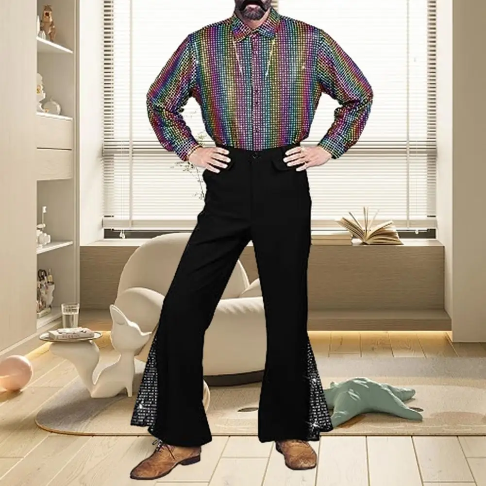

Men Bell-bottom Pants Retro Disco Shiny Sequin Flared Hem Hippie Costume Pants for Men 60s 70s Vintage Fancy for Halloween