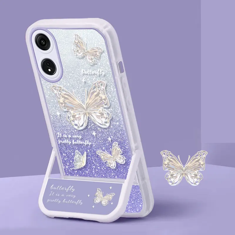 Funda De Silicona Transparente Con Brillantina Y Pejo De Maquillaje Soporte Para Reno12 (SF JMCX Púrpura
