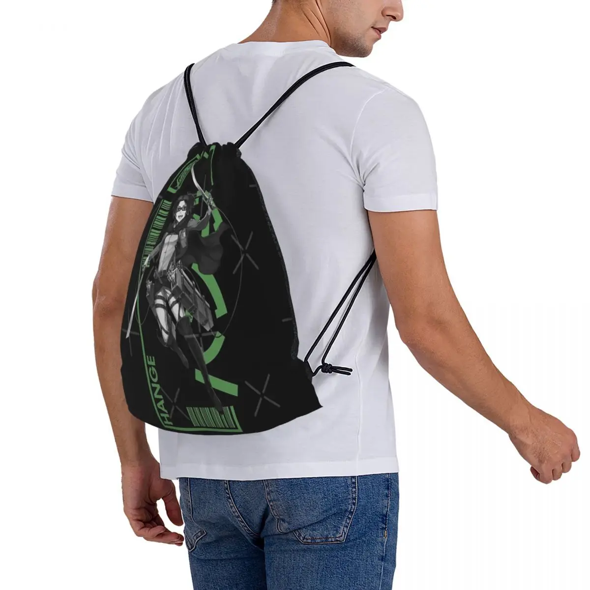 Hange Zoe - Attack On Titan - Typography 3 Drawstring Bag Backpack handbag men's handbag shoulder bag drawstring backpack