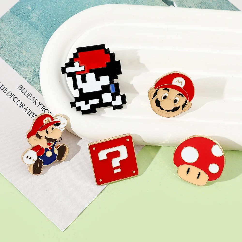 Super Mario Brooch Pin Cute Alloy Broochs Bag Lapel Pin Cartoon Badge Backpack Decoration Kids Birthday Gift