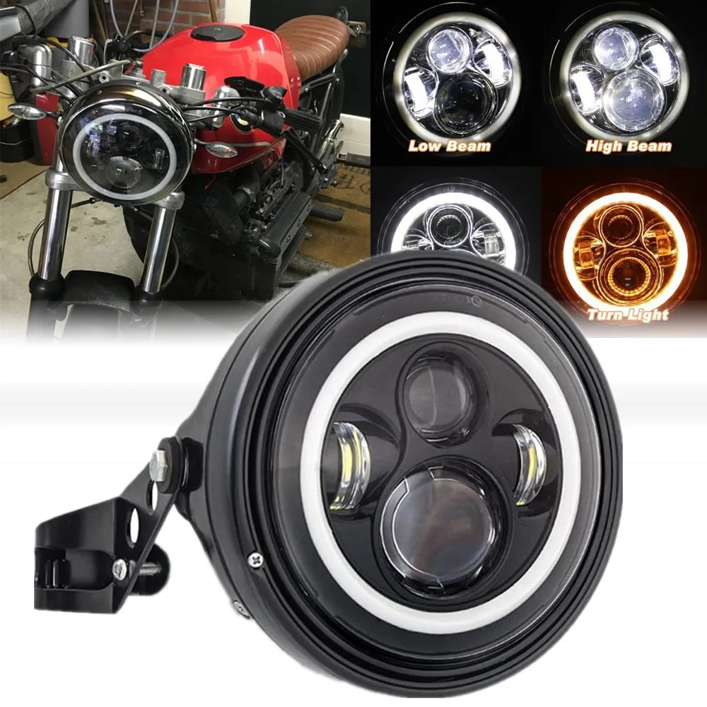 

Motorcycle 7Inch Halo Led Headlight With Housing Bucket Bracket For Yamaha Honda Hornet Suzuki Kawasaki Accessories