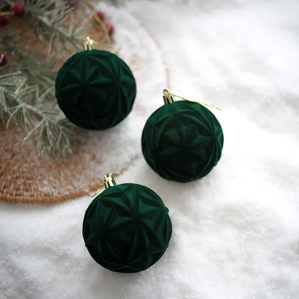 Adornos de bolas de Navidad de 6 a 8 cm, adornos para árboles de Navidad, decoración para fiestas, bodas, bolas de felpa pintadas de color rojo, material de terciopelo