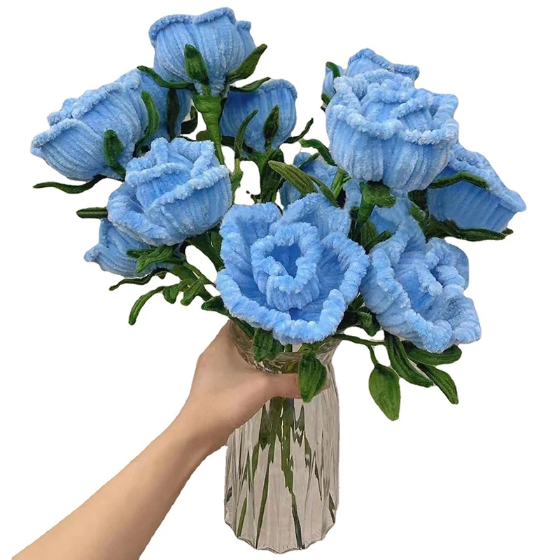 

100PCS Hand Knitting Flower Tulip Flower Handmade Yarn Crochet Applique Fake Flowers Wedding Valentine's Day Gift