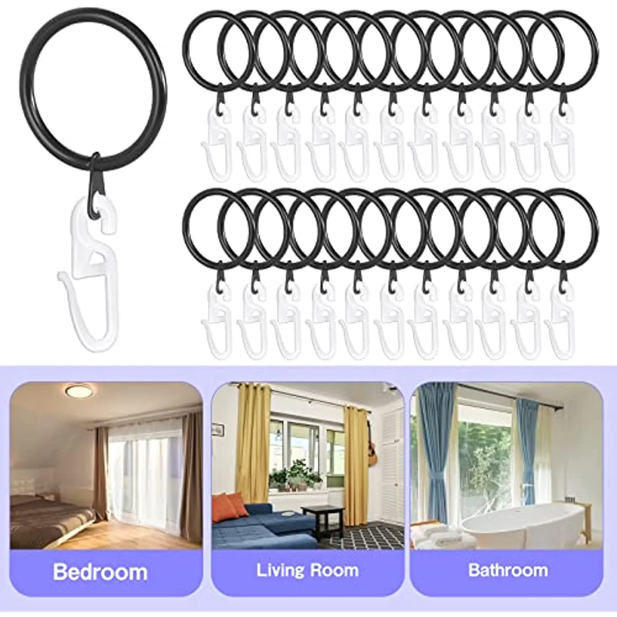 Metal Curtain Rings with Clips | Curtain Rings | Select Blinds