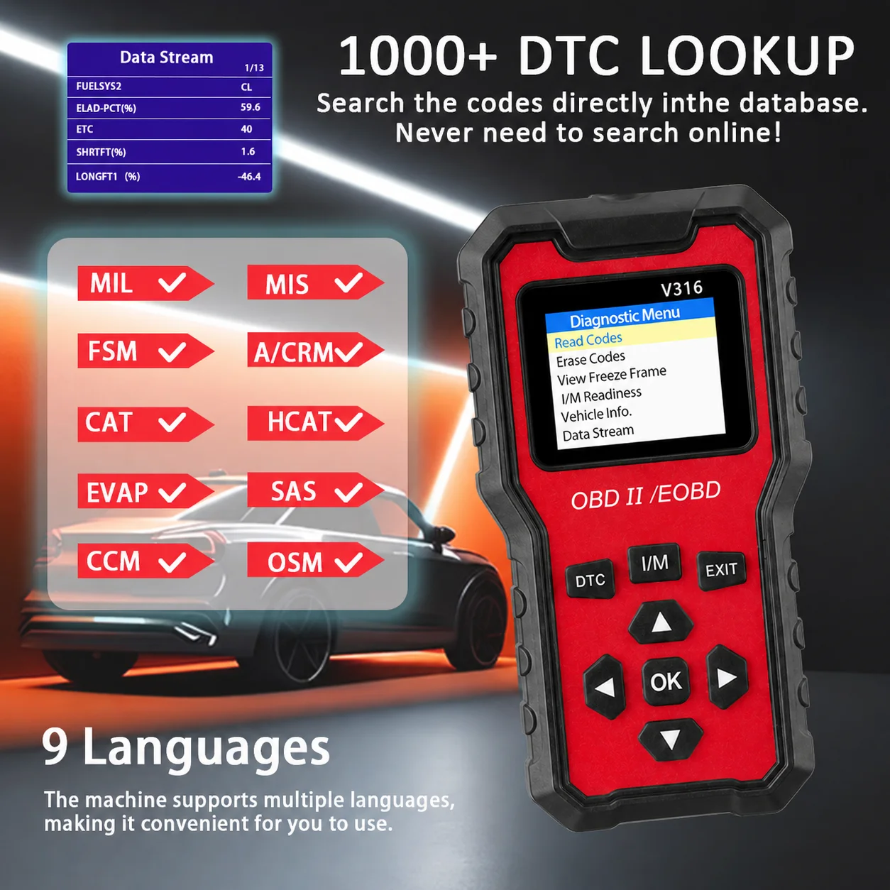1996+ 유니버셜 V316 OBD2 진단기 자동차 엔진 고장 감지기 전압 검사기 자동차 수리 액세서리
