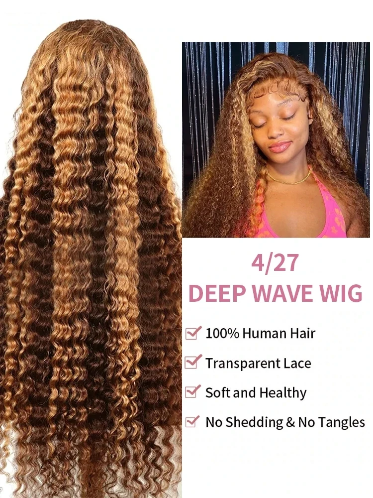 40 Inch Highlight Ombre Deep Wave Glueless Wig Human Hair Ready To Wear Brazilian Colored 13x4 Curly Lace Frontal Wigs For Women human hair wig