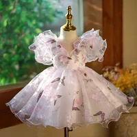 New Flower Girl Dresses For Weddings Kids Bow Design Fairy Princess Ball Gown Children Birthday Party Clothes Baby Baptism 2