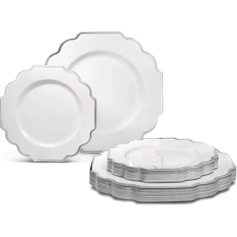 240 Plates Pack (120 Guests) Disposable Plastic Plates Set -120 x 10.5'' Dinner + 120 x 8'' Salad/Dessert Plate