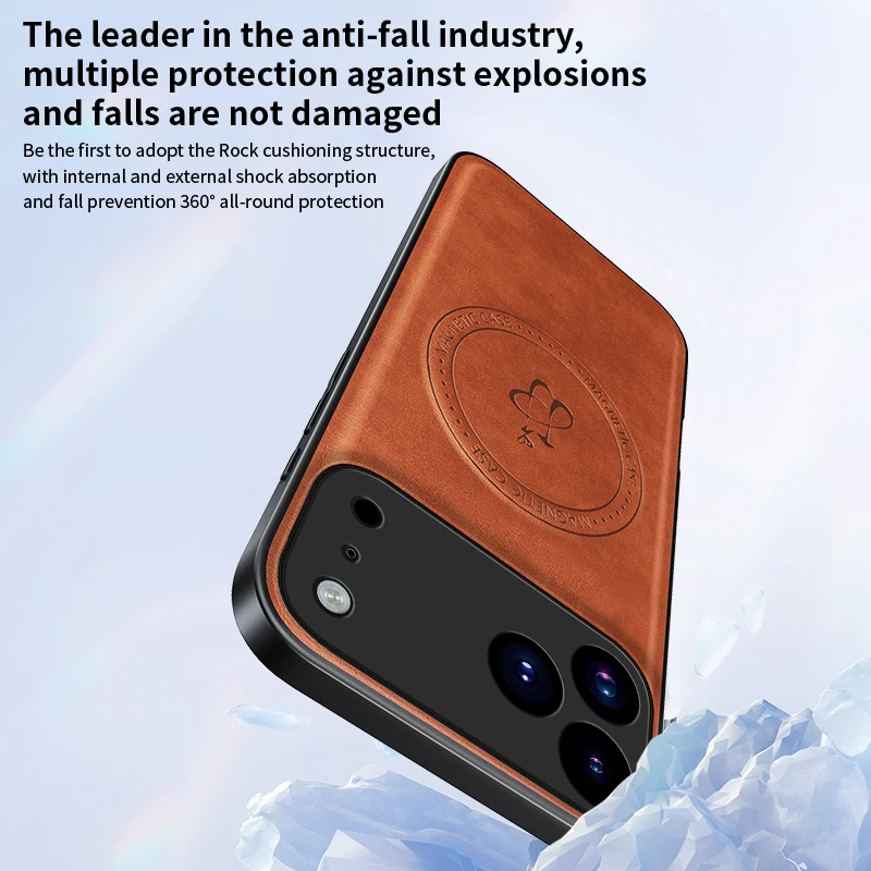 Magnetic Leather Stand Case with Shockproof All-round Camera Protection and Mag-safe Wireless Charging Compatibility