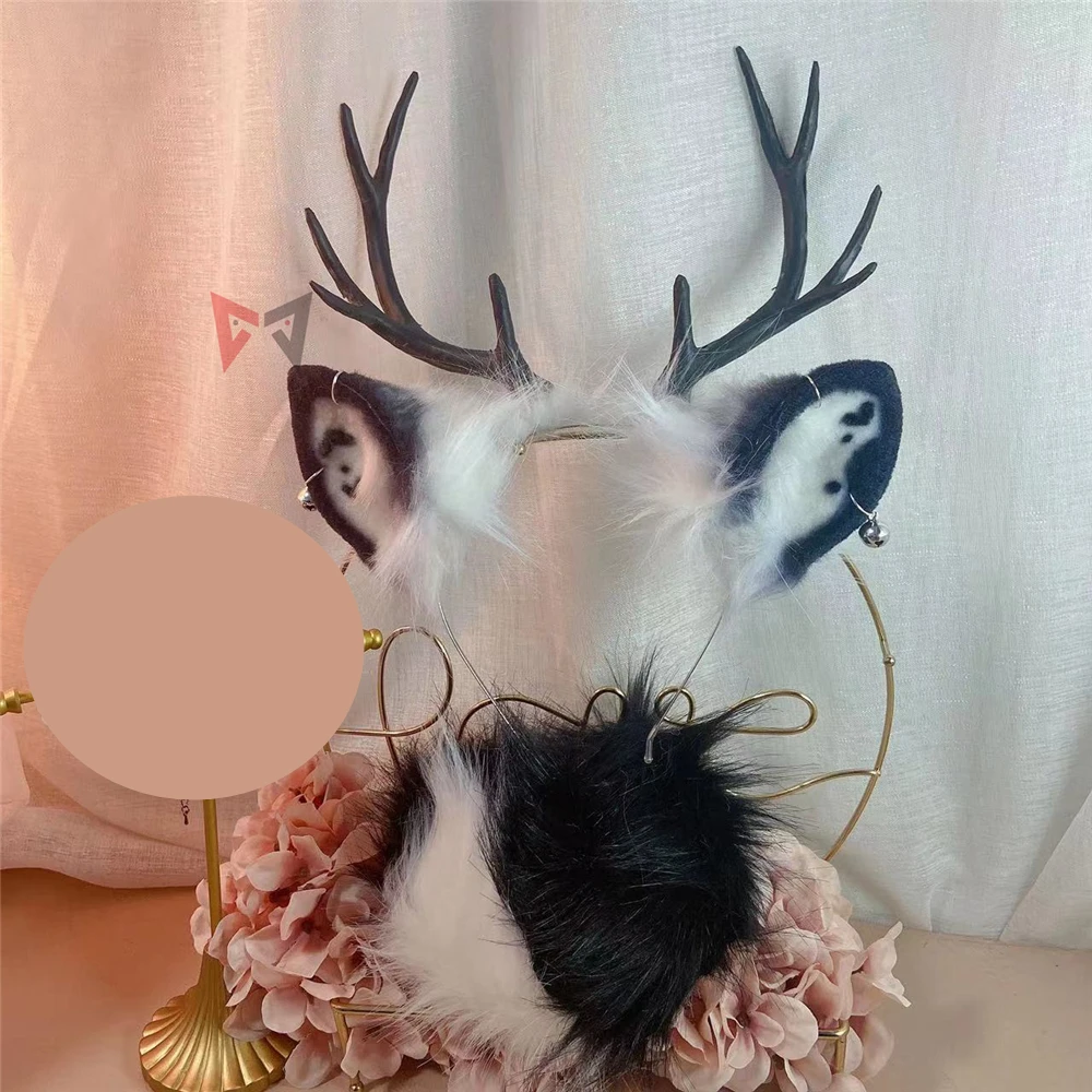 Fascia per Capelli con Orecchie di Cervo in Peluche e Corna di Renna