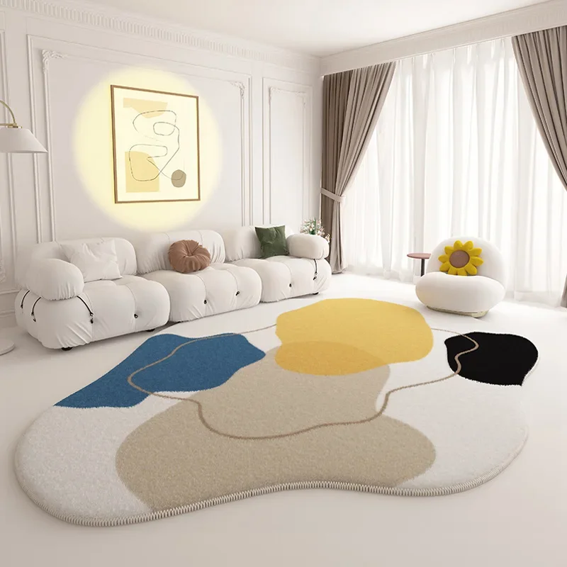 

Cream Style Carpets for Living Room Irregular Bedroom Decor Plush Carpet Home Bedside Thicken Floor Mat Soft Cloakroom Green Rug