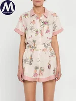 Women's Summer Jumpsuit 2025 New Printed Half Sleeve Lapel Shirt Jumpsuit Fashionable Casual Loose Belt Women Jumpsuit Shorts - Image 3