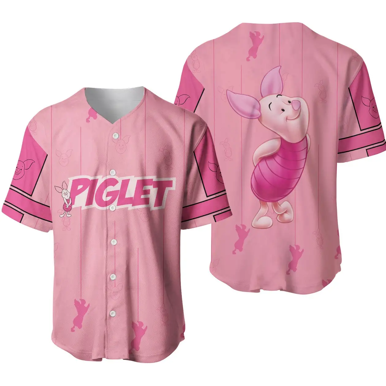 Cute Maialino Winnie The Pooh Pink Baseball Jersey Disney Baseball Shirt 3D Disney T-Shirt Uomo Donna Jersey