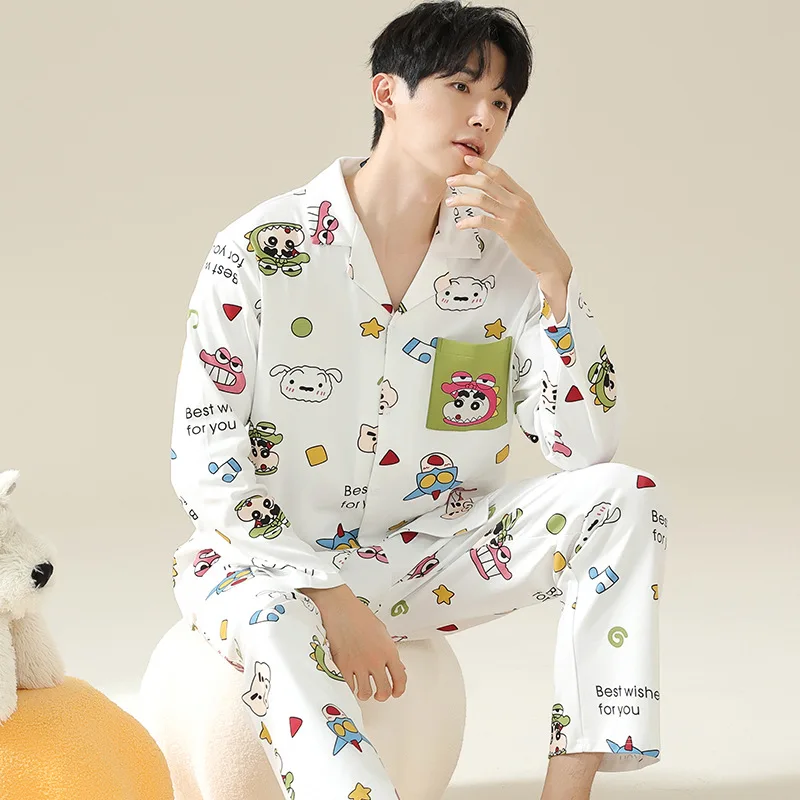 Pajama sets Cotton Pajamas Men's Spring and Autumn Long Sleeve Pants Home Suit Cosy Thermal Pajamas Both Men Women