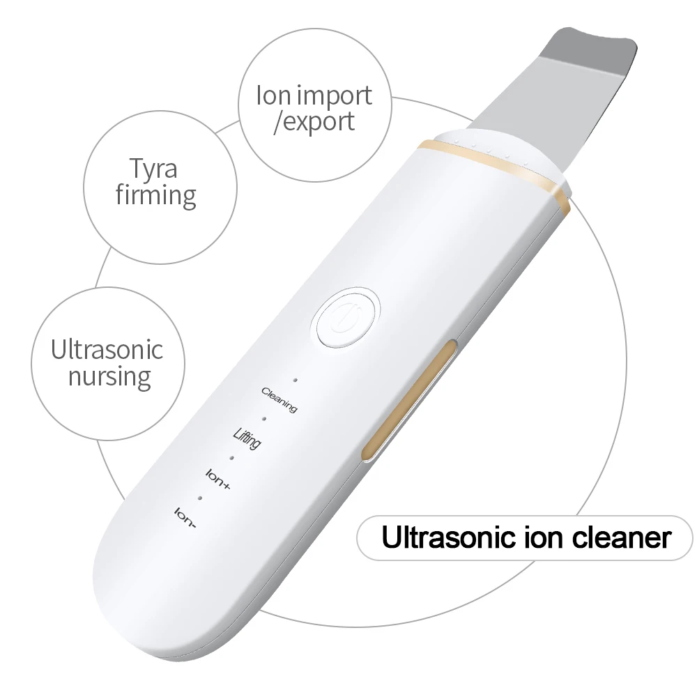 Ultrasonic Skin Scrubber Face Spatula Deep Cleansing Ion Face Lift Acne Blackhead Remover Peeling Shovel Machine USB Rechargable