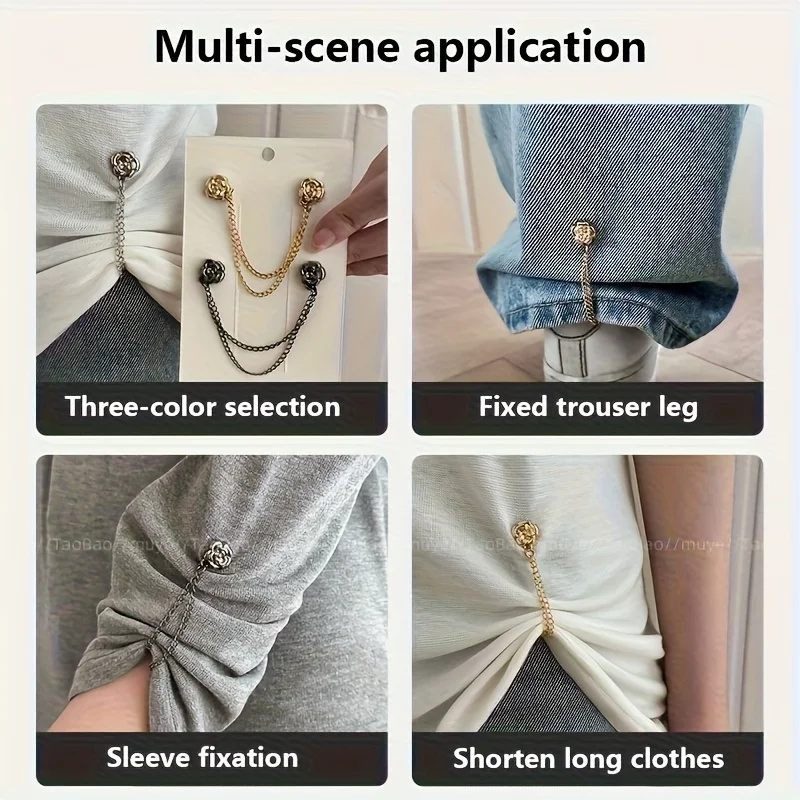바지 다리 고정용 자석 클립 3개, 바지 핀, 신축성 있는 고정 레그 클립, 청바지 및 가디건용 루즈 버튼