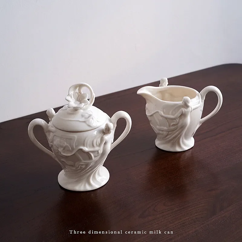 

European palace style relief girl series ceramic flowers afternoon tea sugar milk pot milk pot coffee porcelain