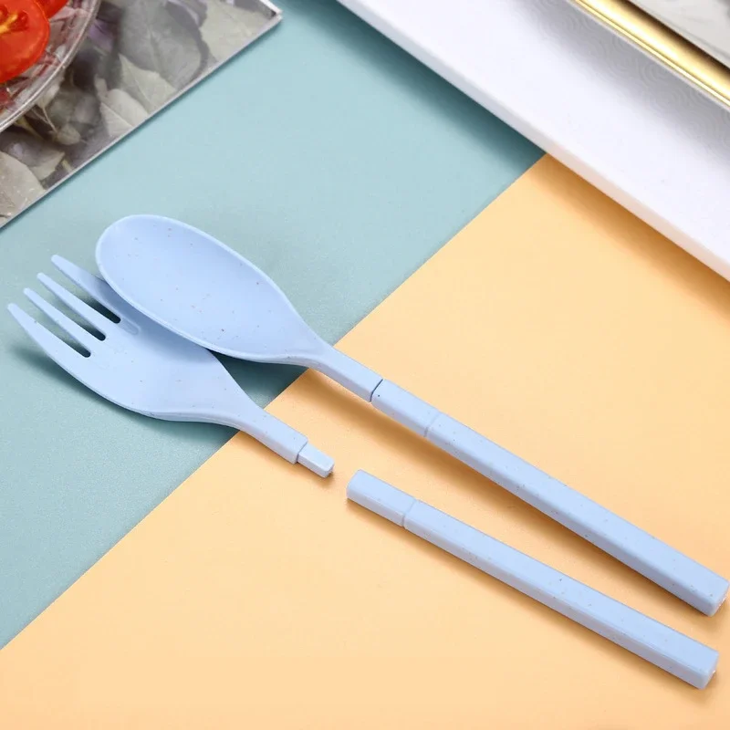 Spoon Fork Chopsticks Set Wheat Straw Dinnerware 4PCS/Set Lunch Tableware Detachable Cutlery Portable Travel Kitchen Accessories picnic cutlery set western style cutlery set camping cutlery set cutlery set wooden cutlery set
