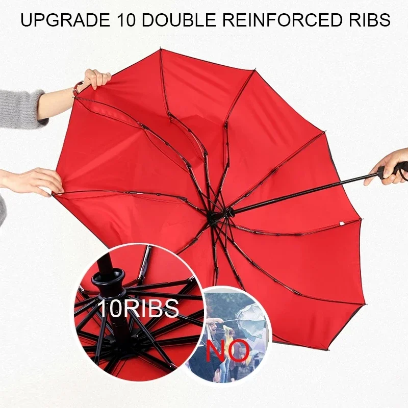 

Female Men's Umbrella Folding Double Parasol Business Ten Bone Automatic Three Rain Male Women's Windproof Layer Large