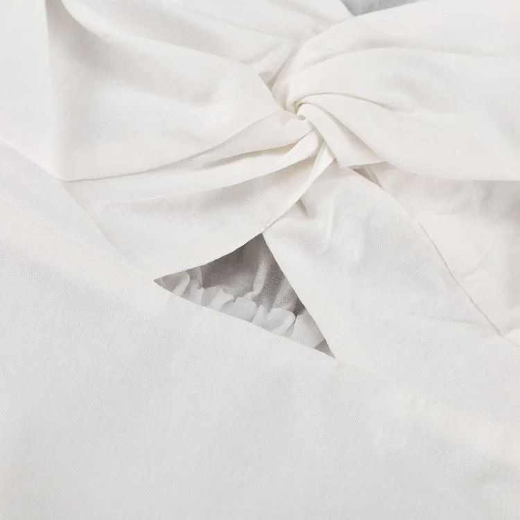 Square Neck Hollow Out White Long Dress For Women Twist Fashion Short Sleeve High Waist Autumn Party Dress Women's Clothes