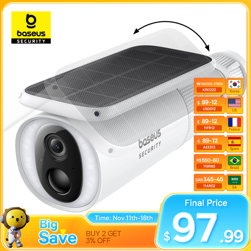 Baseus Security S1 Outdoor Camera Solar Wireless Wifi Solocam Forever Power with Sunlight-Tracking System 2K Clarity 145Â° FOV