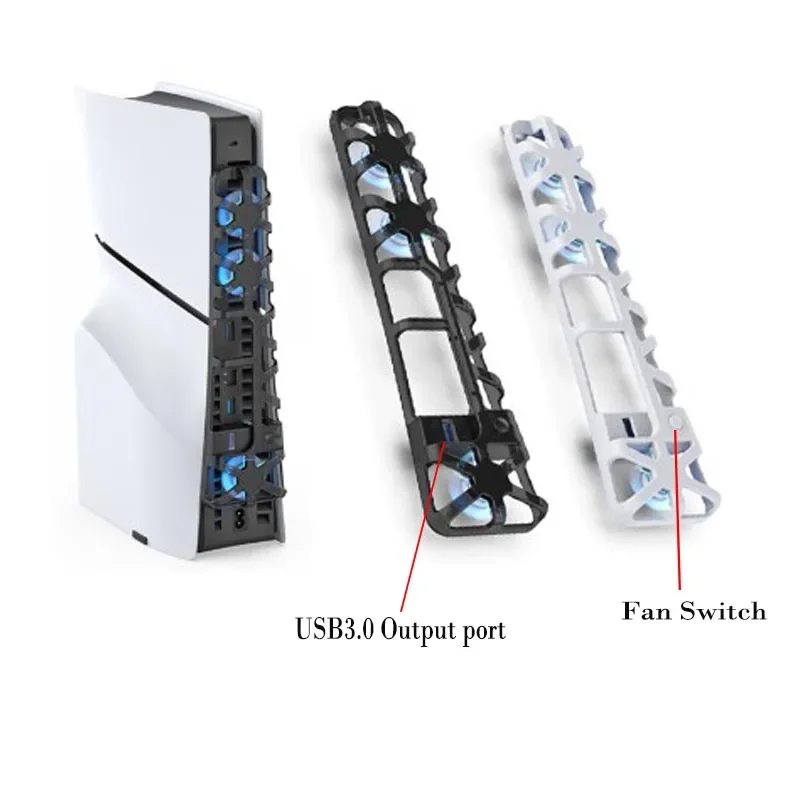 냉각 선풍기 PS5 게임 콘솔 액세서리, 3 팬 USB 게임 콘솔 후면 냉각 선풍기, PS 슬림 콘솔용 LED 조명 포함
