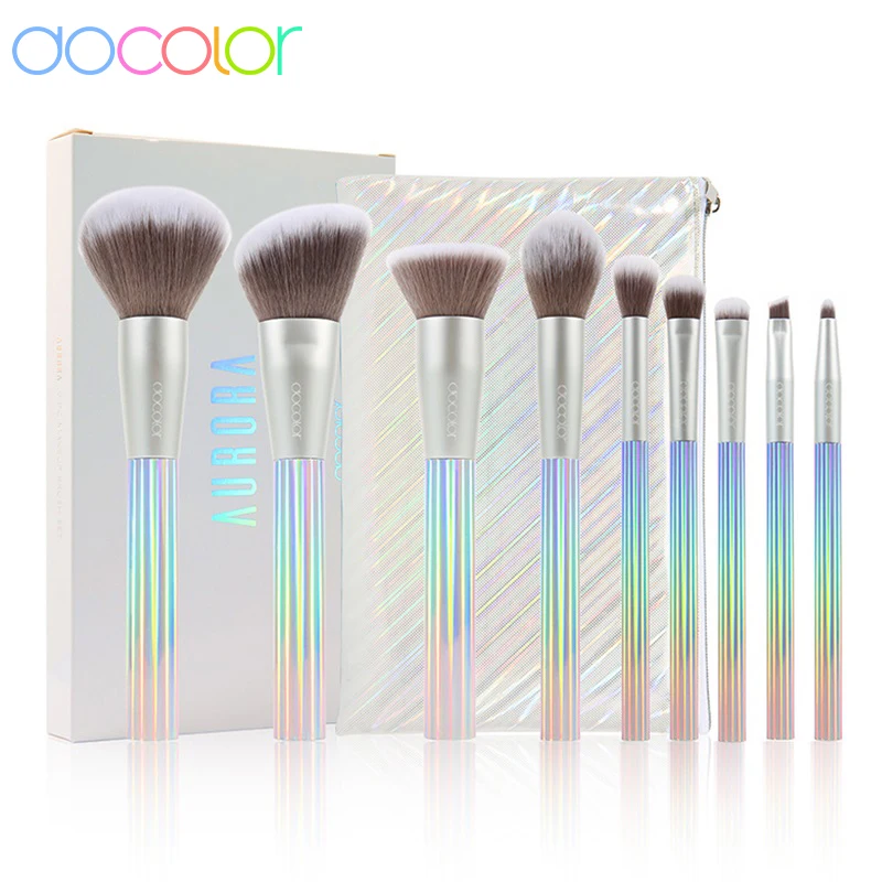 Docolor AURORA Makeup Brushes 9pcs Makeup Brushes Set Foundation Powder Blending Face Blush Eyeshadow Make Up With Bag makeup brush set makeup brush makeup tool set makeup tool