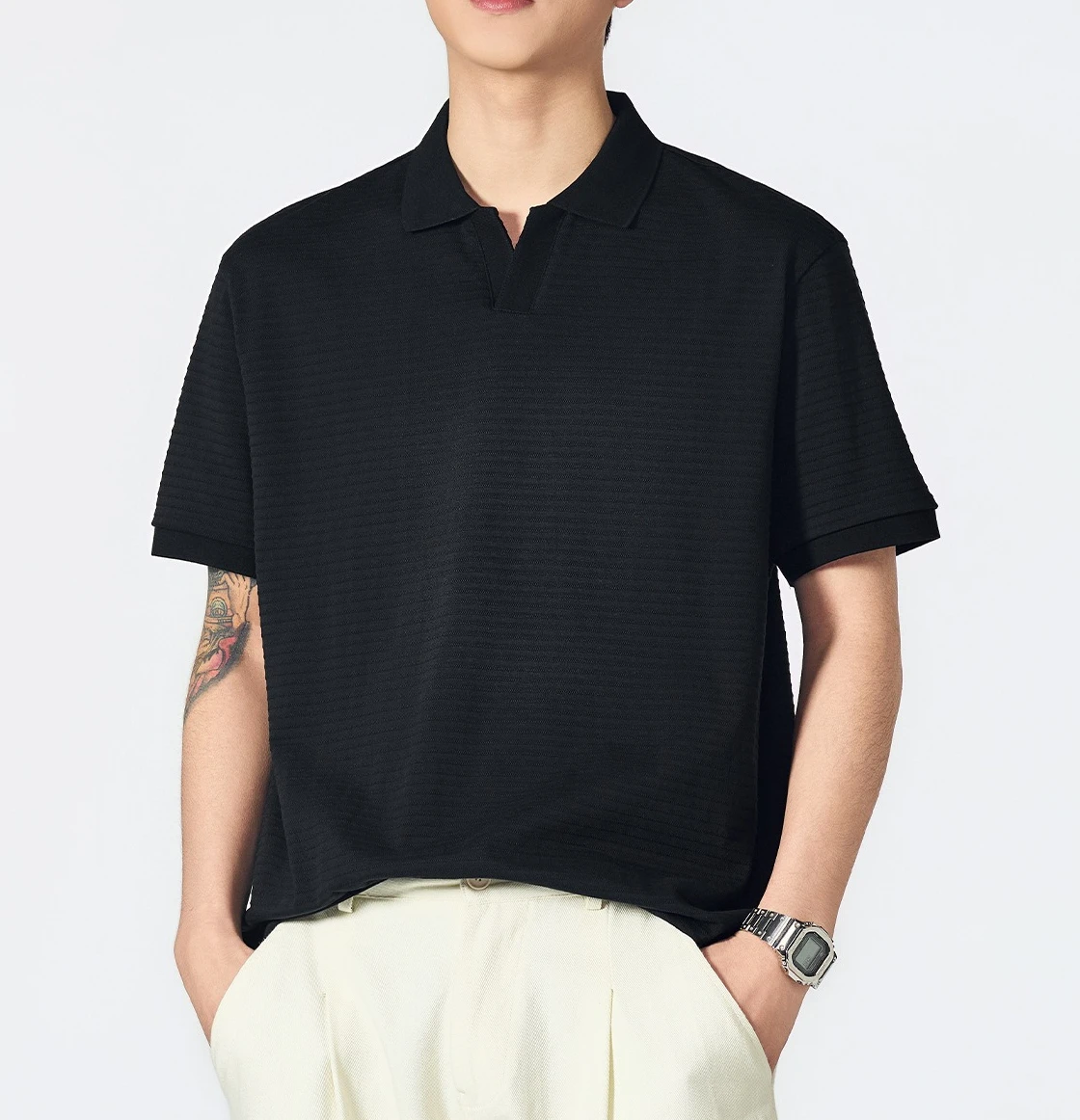 Polo da Uomo Estivo 2026 Nuova Collezione, Vestibilità Ampia, Casual, Tendenza Moda, Mezza Manica, Tinta Unita, Colletto a Risvolto - immagine 3