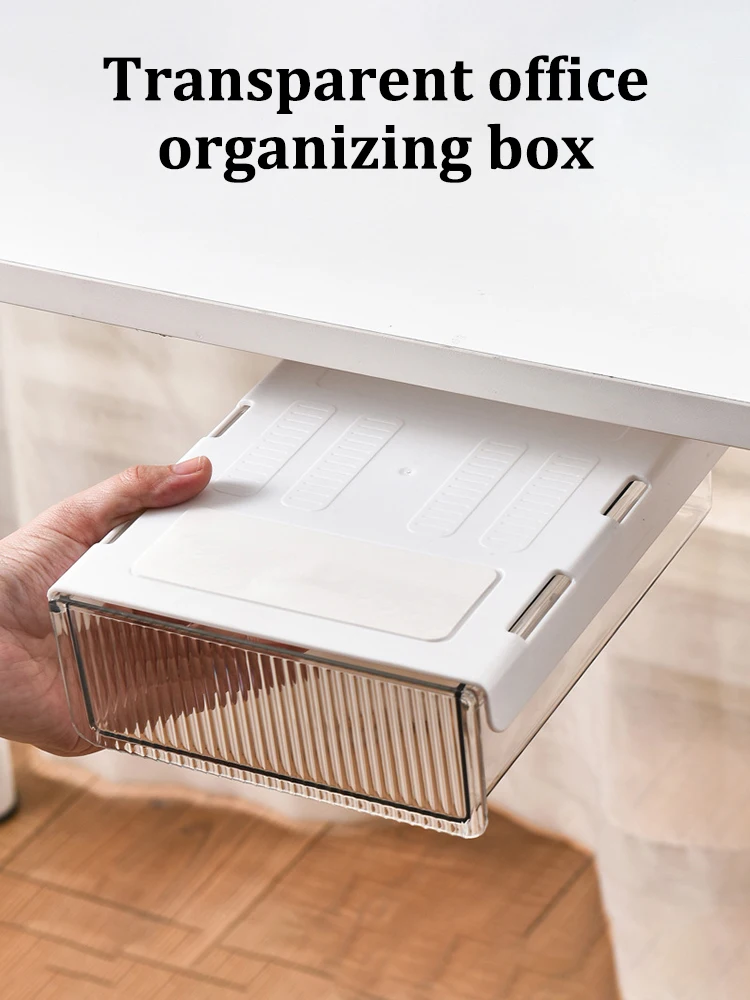Description Picture 4 of item1PC Office Closet Under The Table Storage Drawer Slide Out Self-adhesive Drawer Storage Box Hidden Household Items