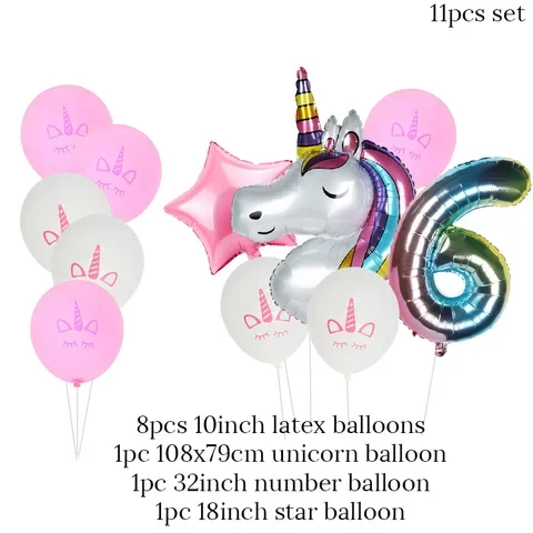 

1set Rainbow Unicorn Balloons set Gradient 32 inch Number 1 2 3 4 5 6 7 8 9 Years old Girl Birthday Party Balloons Decorations