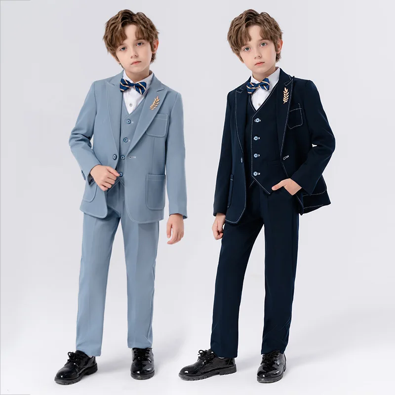 

Children's Formal Slim Fit Suit Set Autumn British Boy Handsome Piano Host Wedding Party Costume Kids Blazer Vest Pants Bowtie