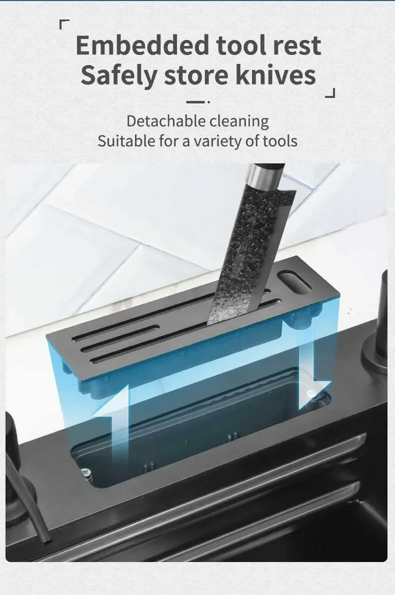 Description Picture 5 of item304 stainless steel kitchen waterfall sink digital display large single sink dish basin sink with multifunction touch waterfall