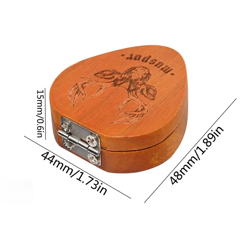 Wood Guitar Pick Holder PickShaped Guitar Storage Plectrum Container Display Case With 5 Pcs