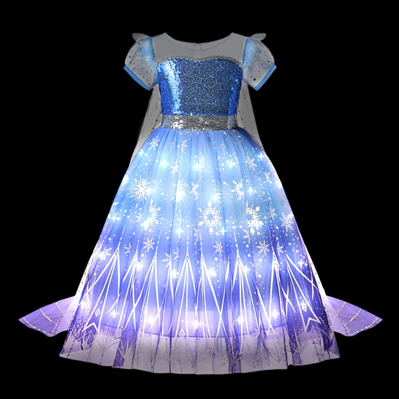 thumbnail image 4 of Disney-vestido de princesa Elsa con luz LED para niños, disfraz de Carnaval de Frozen, cumpleaños, 2-10T, 4 of 5