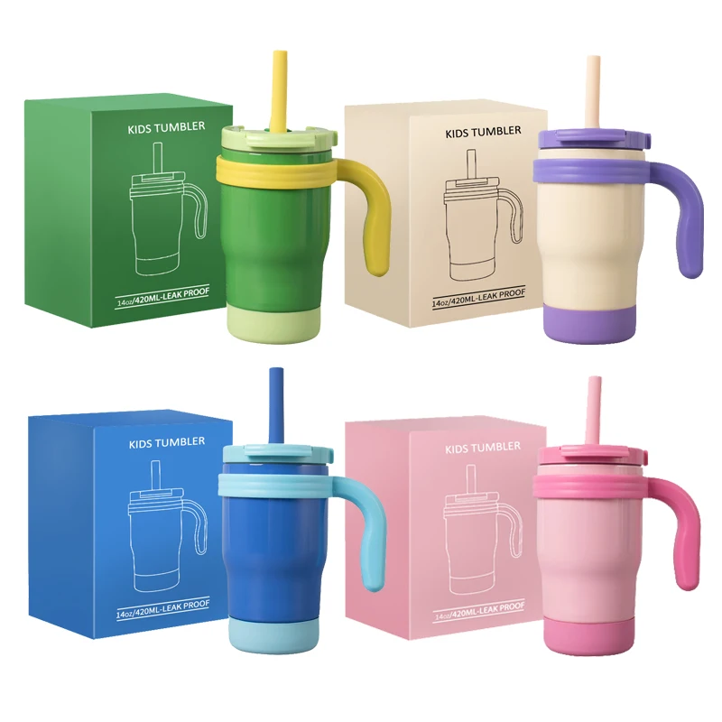 420ML Kids Tumbler with Handle Stainless Steel Thermos Bottle with