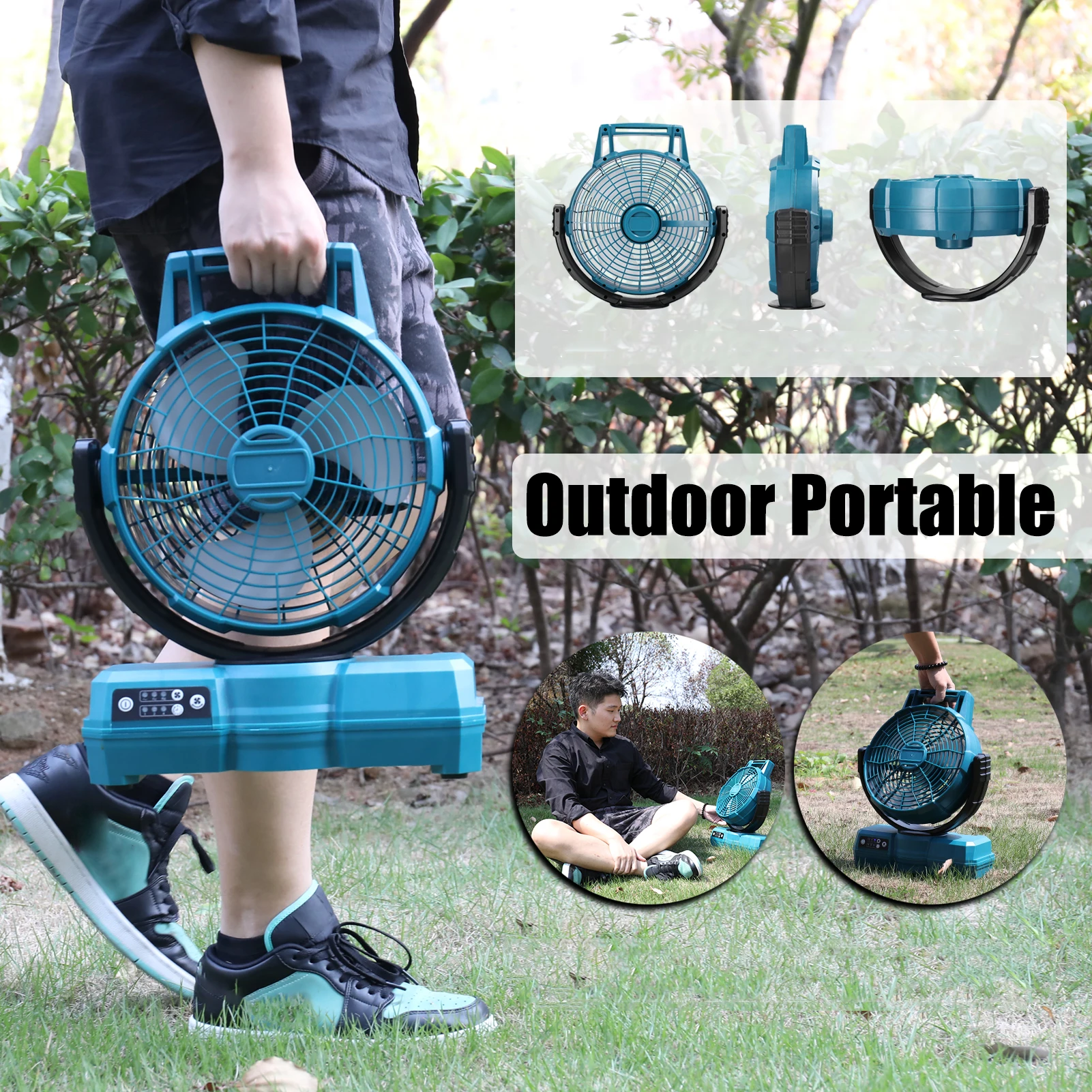 Portable Camping Fan Rechargeable Outdoor Picnic Fan Cordless Rotation Timing Fans Cooling 3