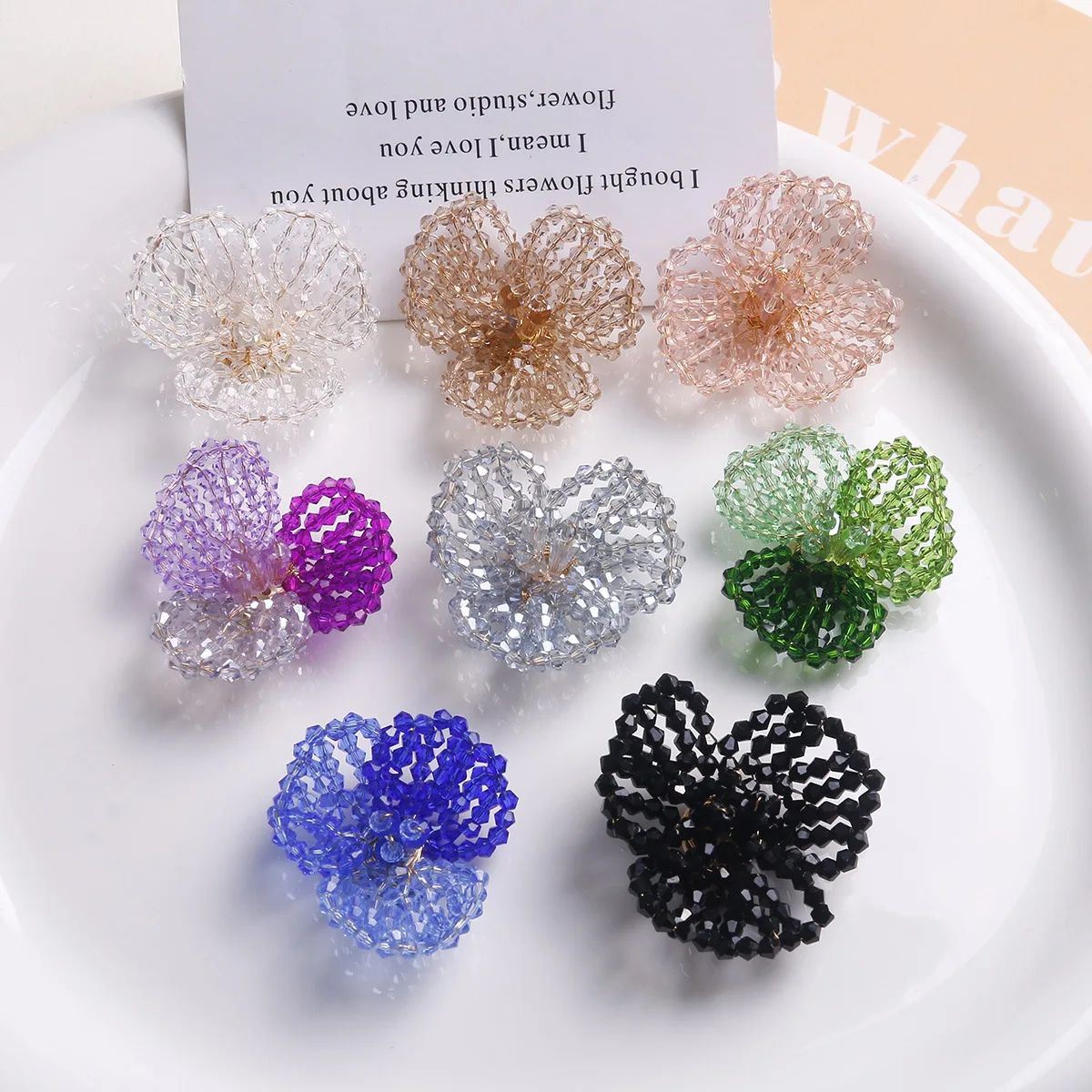 

Fresh New Handmade Glass Crystal Rhinestones Woven Crochet Flower Patch Fit Girl Hair Jewelry Clip Handbag Decor 6pcs 32mm