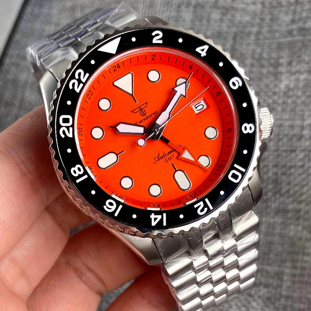 Tandorio Orange NH34AA GMT Automatic Watch Men 3.8 Crown 120clicks