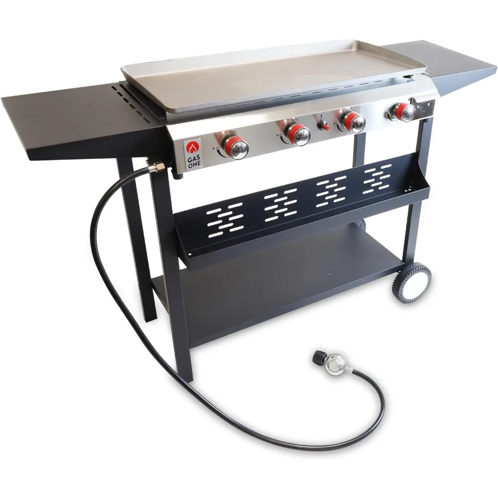 

Gas One Flat Top Grill with 4 Burners – Premium Propane Grill with Outdoor Grill Cart – Stainless Steel Auto Ignition Camping
