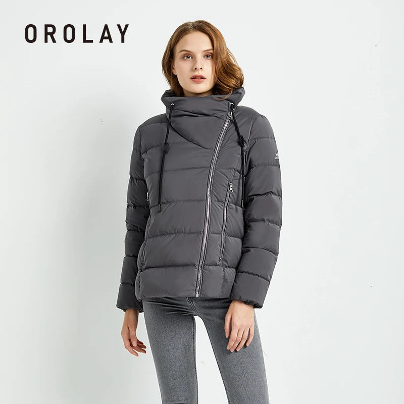 

Orolay Hooded Down Jacket Women Winter Stand Collar Oblique Placket Puffer Coat