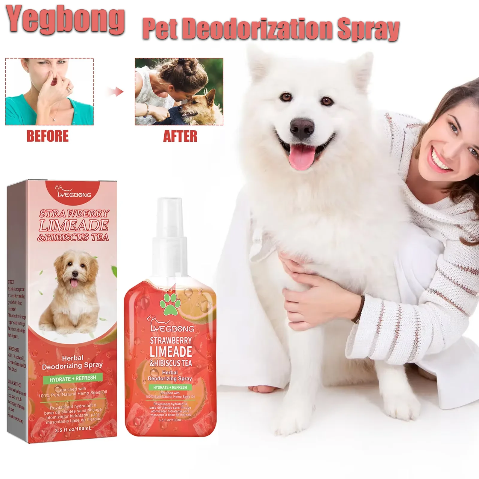 Yegbong Pet Odor Eliminator Spray - Long-Lasting Clean Deodorant for Dogs & Cats Liquid Fragrance Body Odor Removal Smell