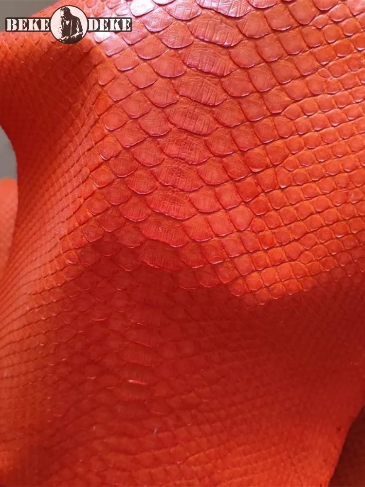 Orange Python Skin DIY Handmade For Wallet Phone Case Belt Soft Genuine Leather Accessories Materials