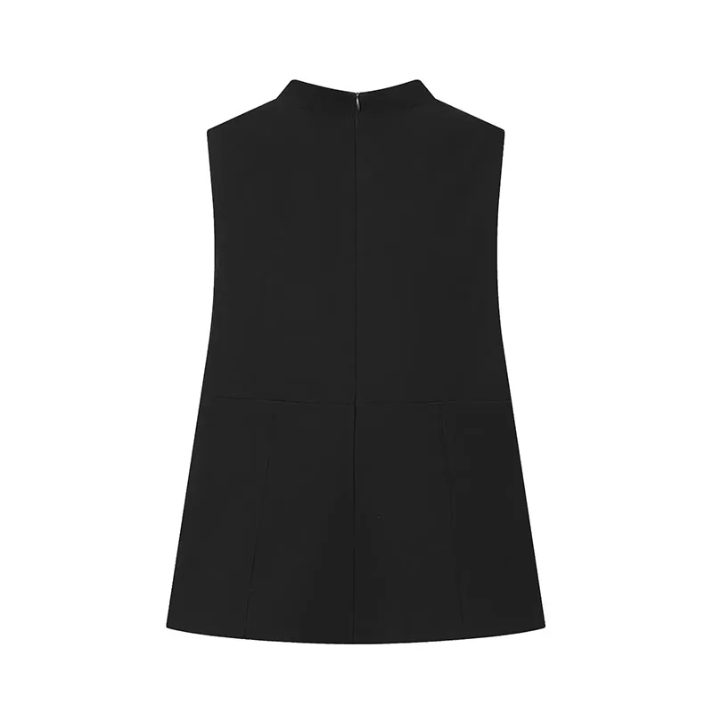 Women Ruched Collar Short Top High Street Slim Corset Top New Summer Fashion Back Zipper Street Y2k Lady Vest Tops