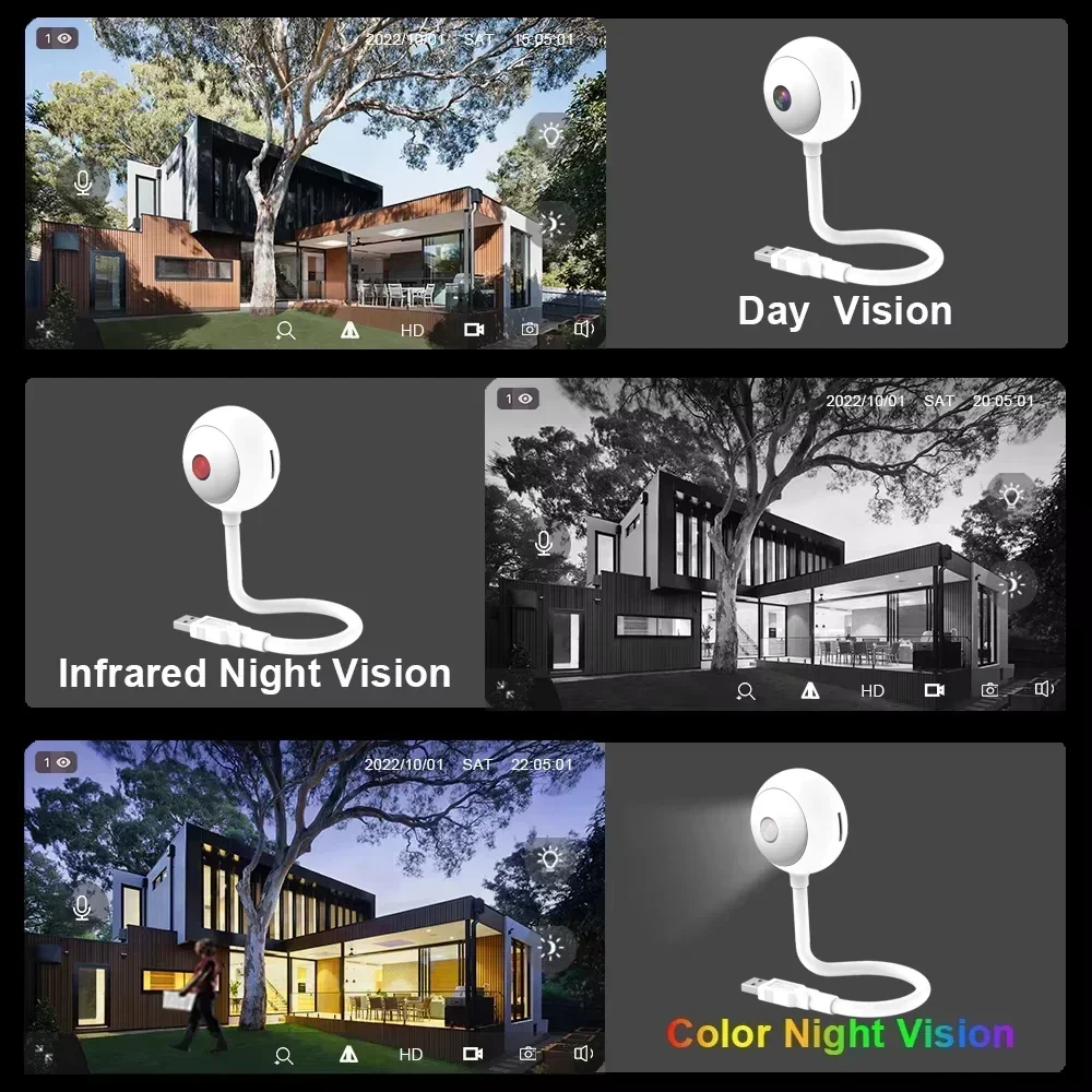 Mini 5MP WiFi Security Camera Indoor Wireless USB Light Bulb Camera Motion Detection 2-Way Audio for Baby Monitoring Protection 3